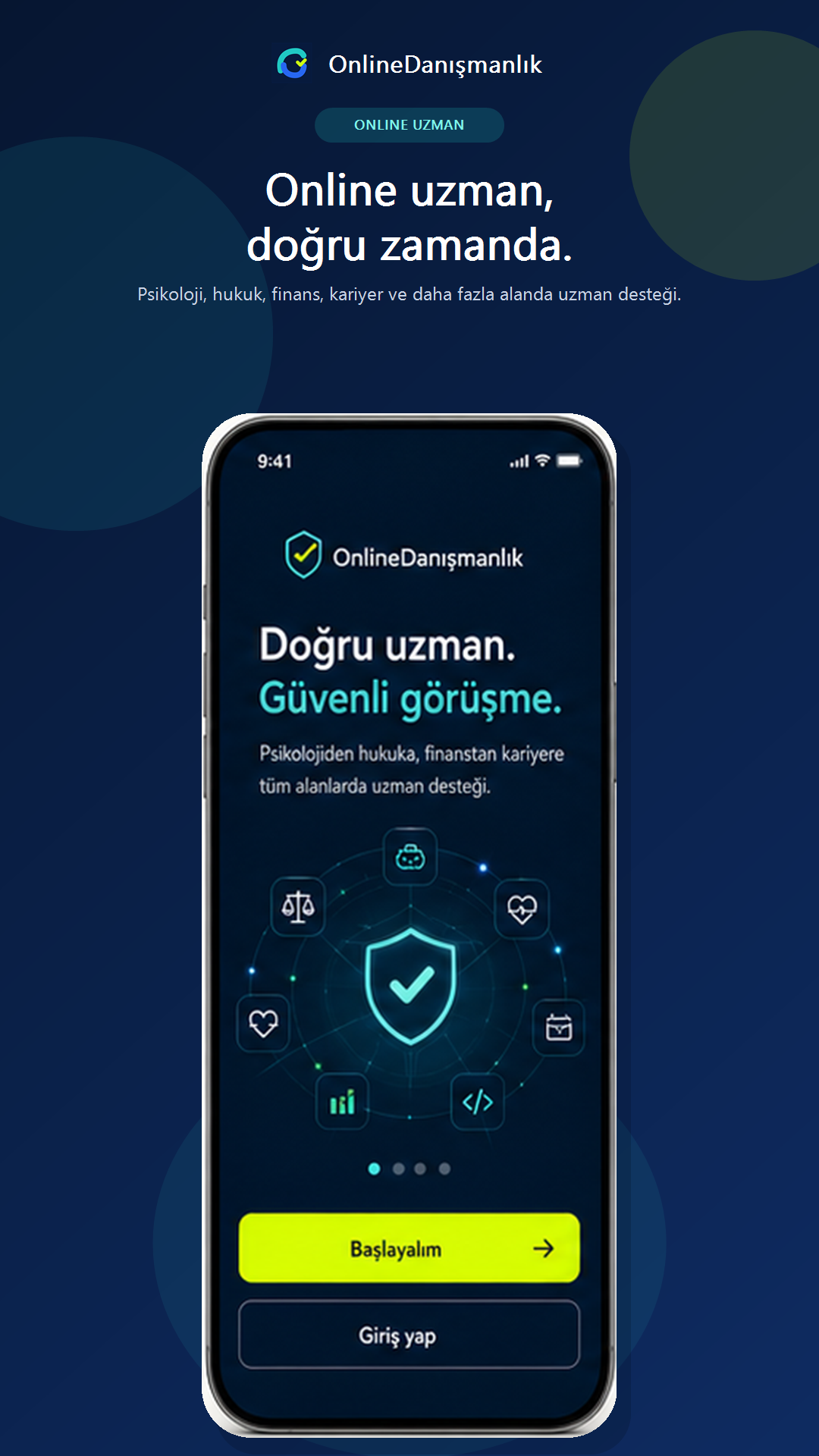 OnlineDanışmanlık mobil uygulamasının premium açılış ekranı